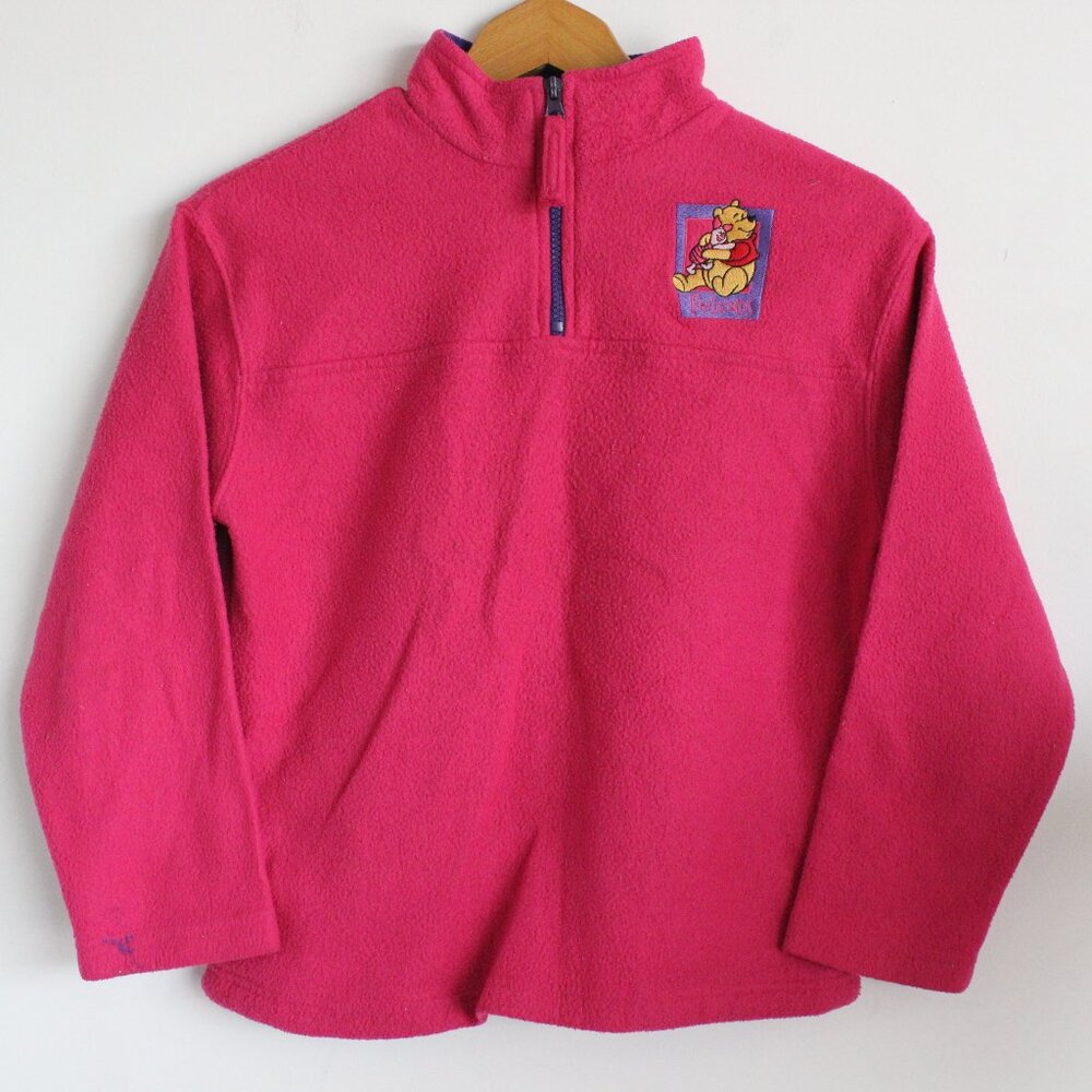 VTG Disney Winnie The Pooh Friends Sweater 1/4 Zip Pink Purple Fleece Youth L
